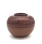 C CBL 129-0939 Gift, Brown pot with oxen and covered wagon by Margaret Kelly Cable