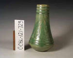 C CBL 121-0723, Green vase with trees and deer incised by Margaret Kelly Cable