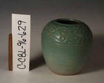 C CBL 096-0629, Green pot with line and dot incisions by Margaret Kelly Cable
