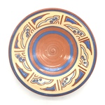 C CBL 081-0251 Prairie Pottery Plate, blue, white, orange, and brown by Margaret Kelly Cable
