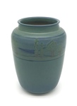 C CBL 087-0257, Green vase with landscape by Margaret Kelly Cable