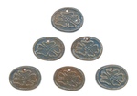Set of 6 Prairie Rose Pendants Lot 17, Light Blue with Brown Speckles by Maker Unknown