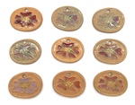 Set of 9 Prairie Rose Pendants Lot 18, Multi-colored by Maker Unknown