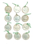 Set of 12 UND Sioux Ceramic Pendants Lot 9, Mint Green by Maker Unknown