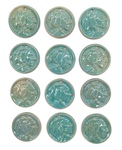 Set of 12 UND Sioux Ceramic Pendants Lot 12, Teal by Maker Unknown