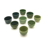 Set of 9 Glaze Test Bowls, Lot 2 - Greens by Makers Unknown